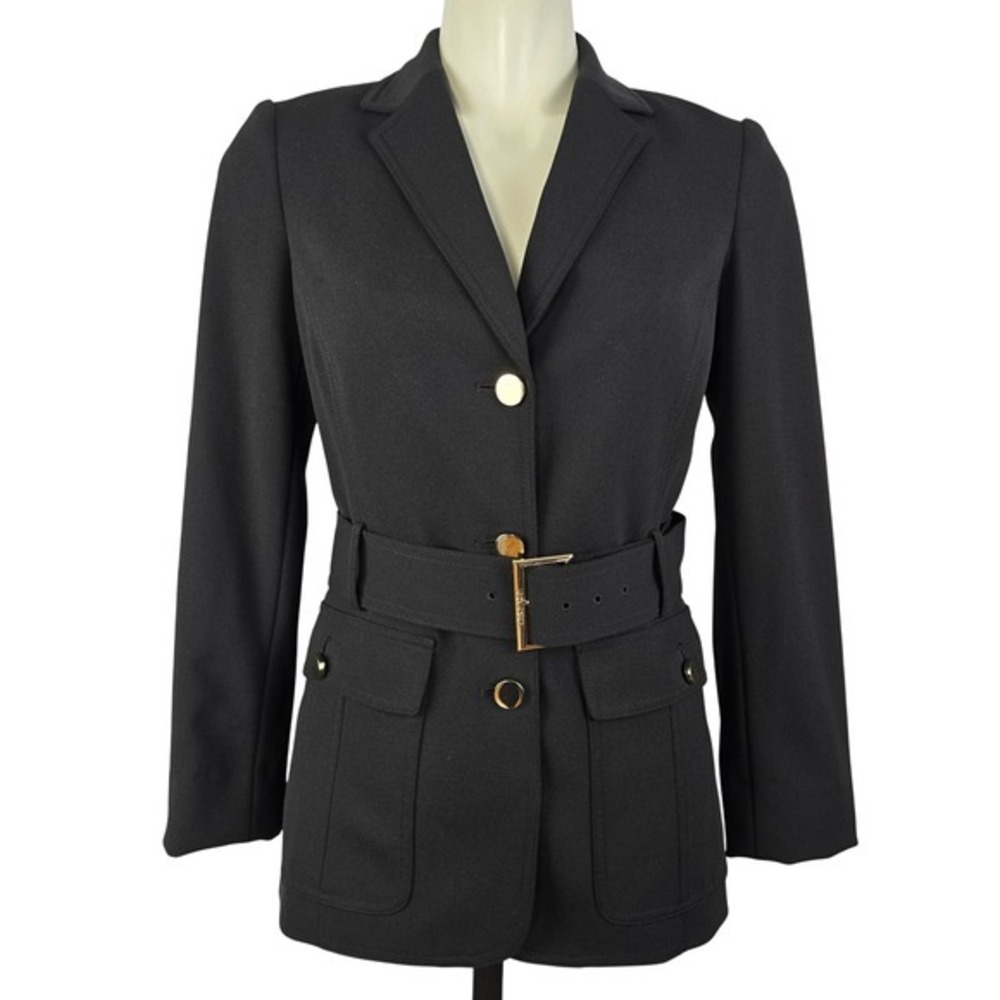 Calvin Klein Women's Belted Blazer Jacket Stretch Gold Hardware Office Black 6